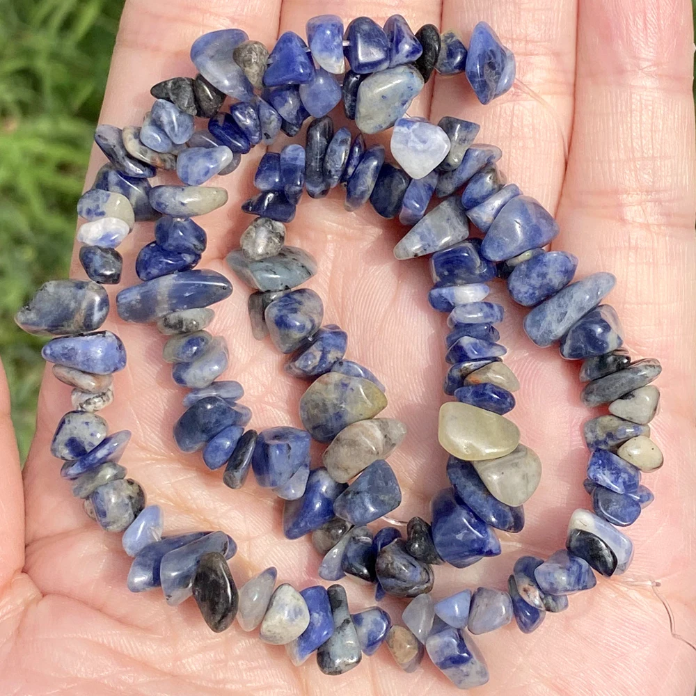 Natural Blue Sodalite Chip Beads for Needlework 5mm-8mm Irregular Gravel Stone Beads for Jewelry Making Bracelet Accessories 15\
