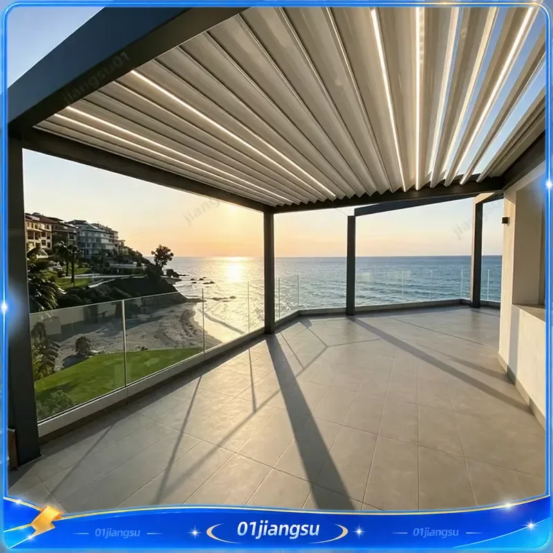 Motorized Louvered Pergola Aluminum Waterproof Outdoor Patio Cover Adjustable Roof Bioclimatic Aluminium Gazebo Garden Shade