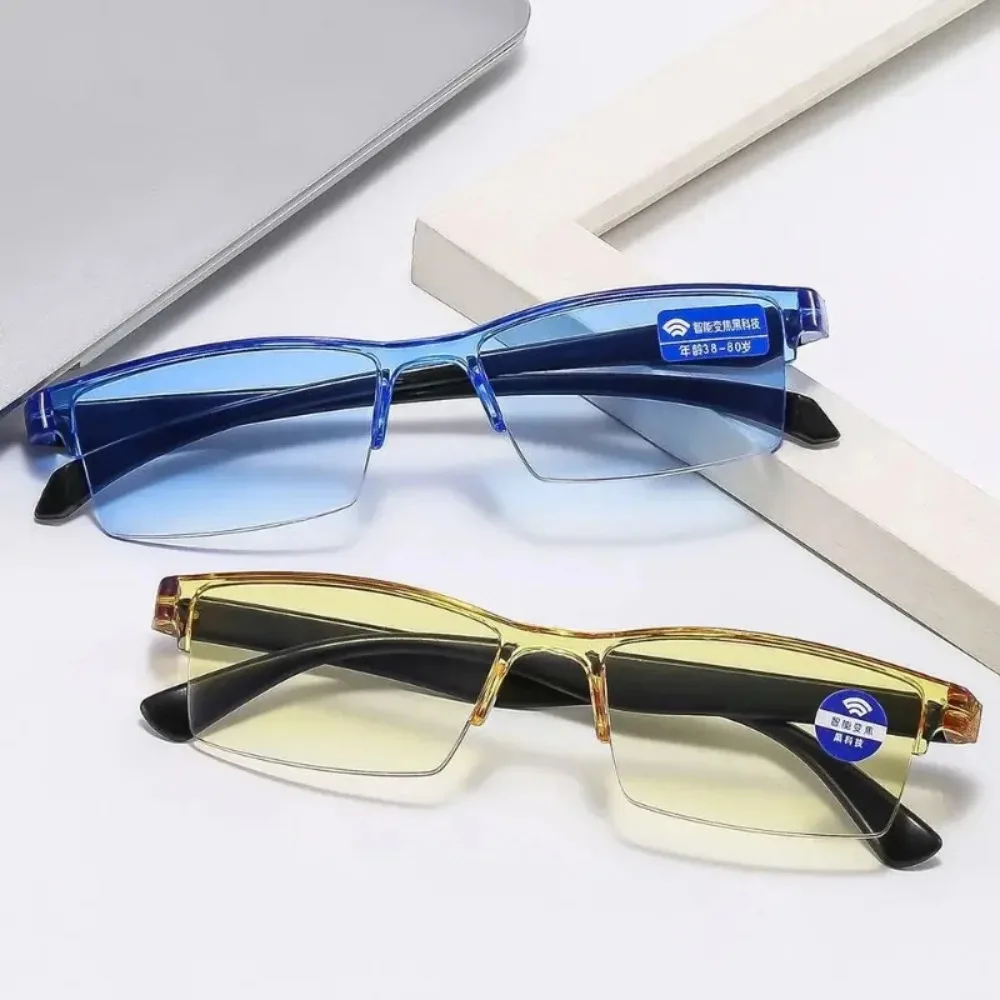 Neue Anti-Blue-Ray-Lesebrille Smart Automatic Zoom Lesebrille Autofokus Leistung 1.0 (7.0) ~ 700 () Unisex mit halber Felge