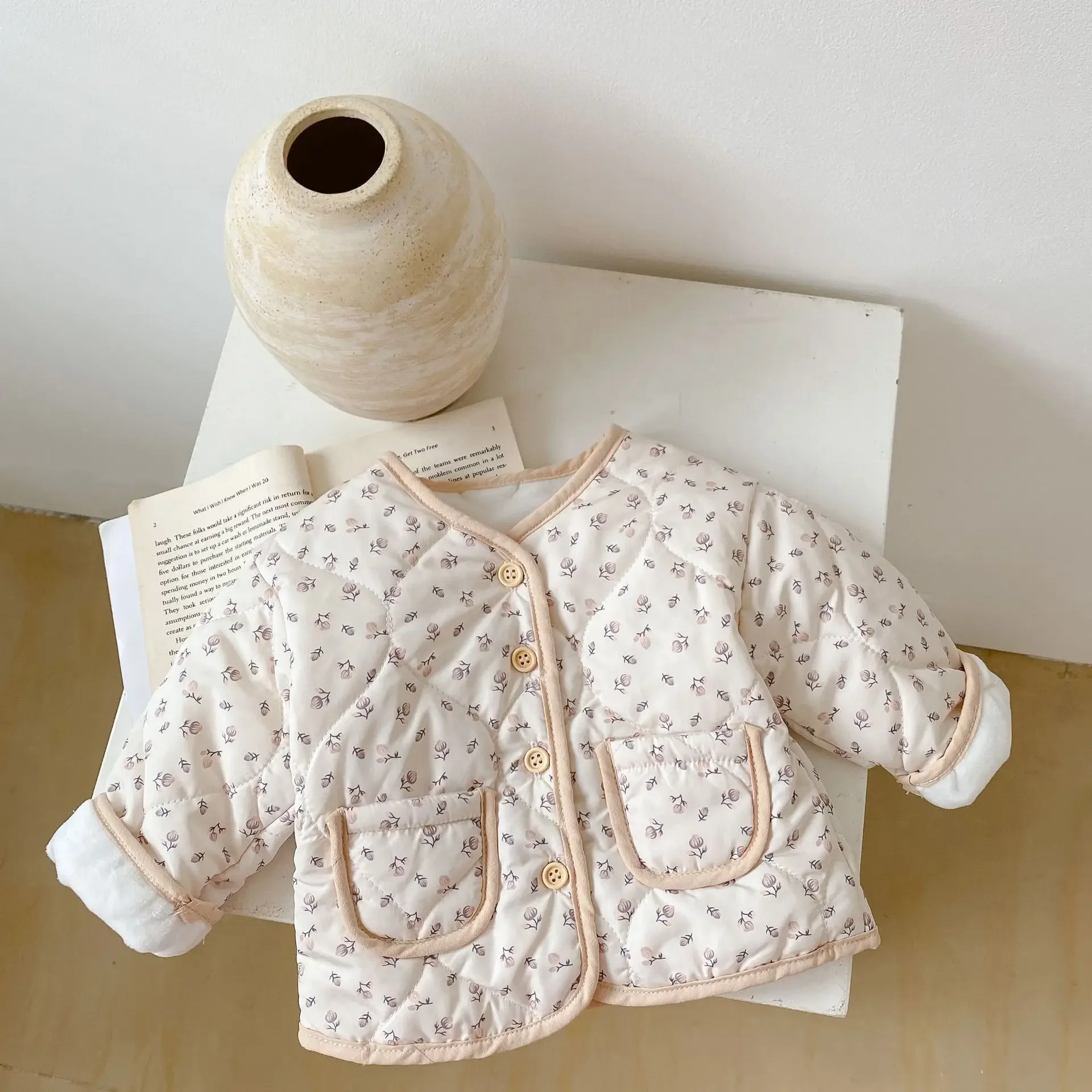 Stock clearance Baby Coat 2024 Winter New Baby Girl's Cotton-padded Jacket Floral Coat Fleece Inside Cardigan Coat