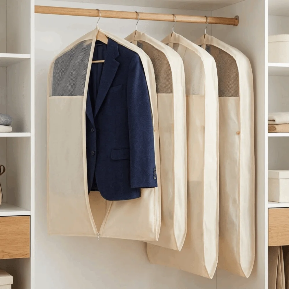 

Cotton Linen Clothes Dust Cover Thickened Breathable Suit Cover Storage Bag Dust-proof with Zipper Garment Bag Cover for Home