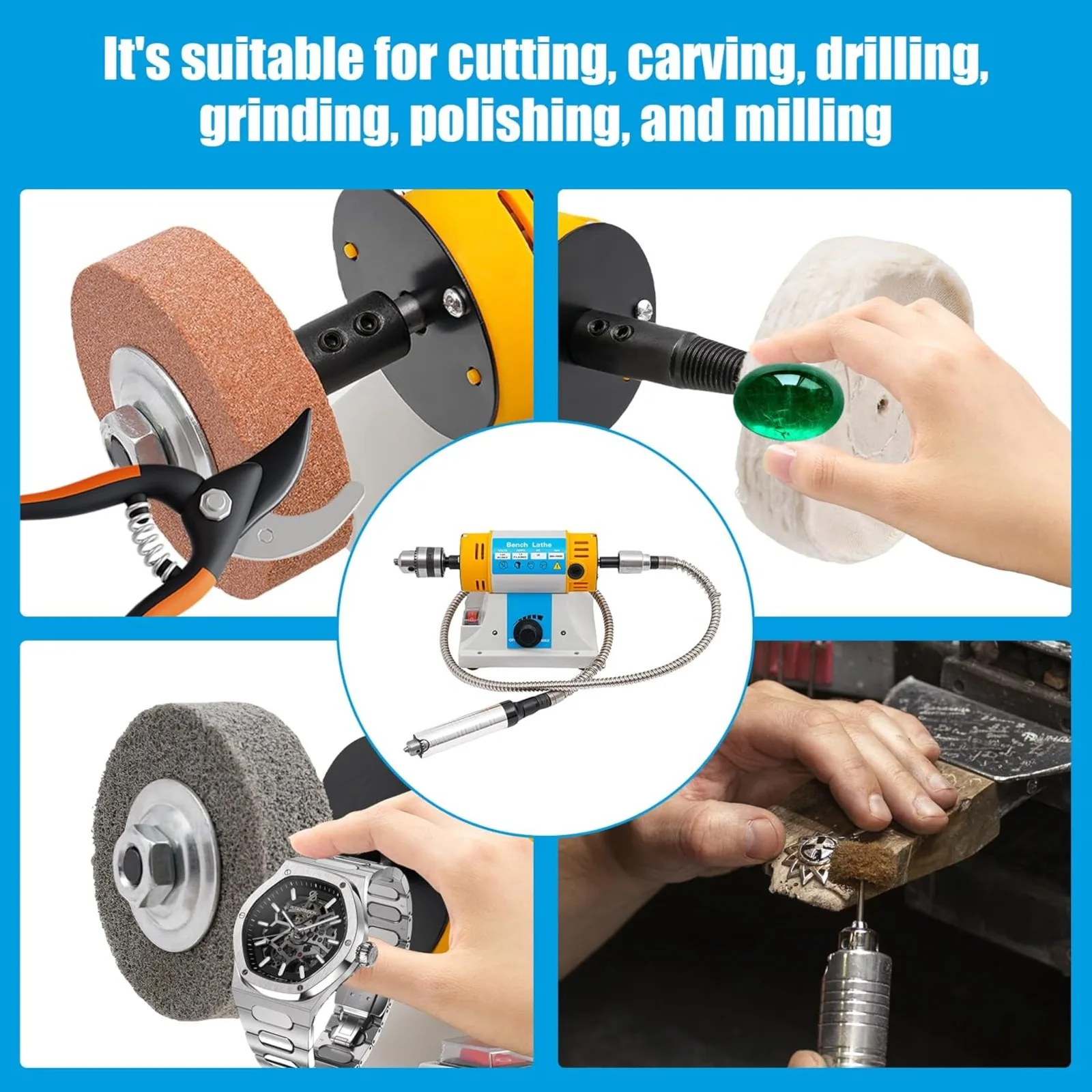 320W 110V Polisher, 800-10000RPM Variable Speed Bench Buffer Polishing Machine w/ Accessories, Multi-Function Benchtop Polisher Grinder for Jewelry Wood Metal