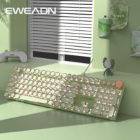 EWEADN Punk Typewriter Mechanical Gaming Keyboard,104-Keys Wired Retro Round Keycaps,Multimedia knob, Office, Windows Laptop PC