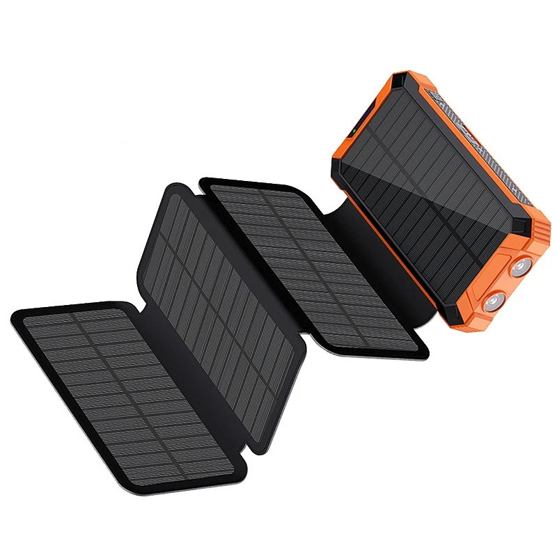 Solar Power Bank 20000mAh forte torcia a LED portatile pieghevole pannello solare cablato caricabatterie Mobile per banca di ricarica Wireless