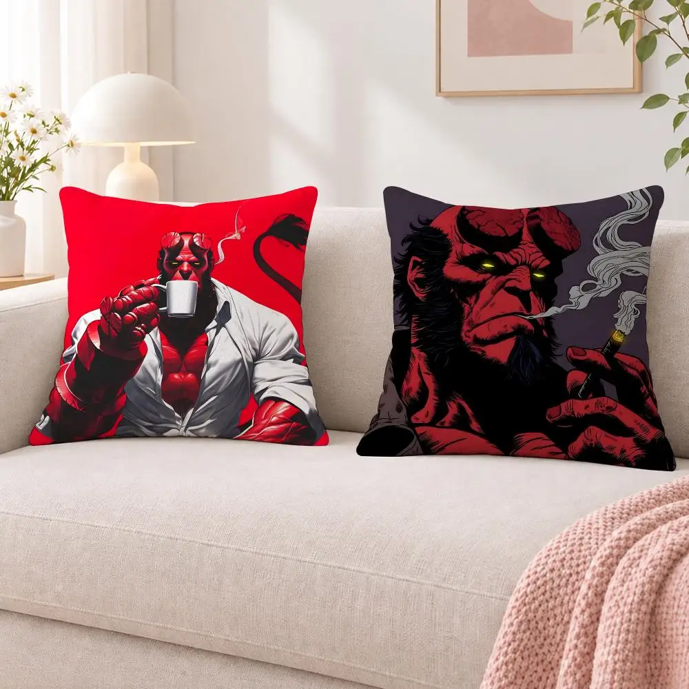 Comic Manga Art H-Hellboy Cushion Cover Double Sided Print Short Plush Pillow Sofa Bedroom Dorm Room Decor Gift