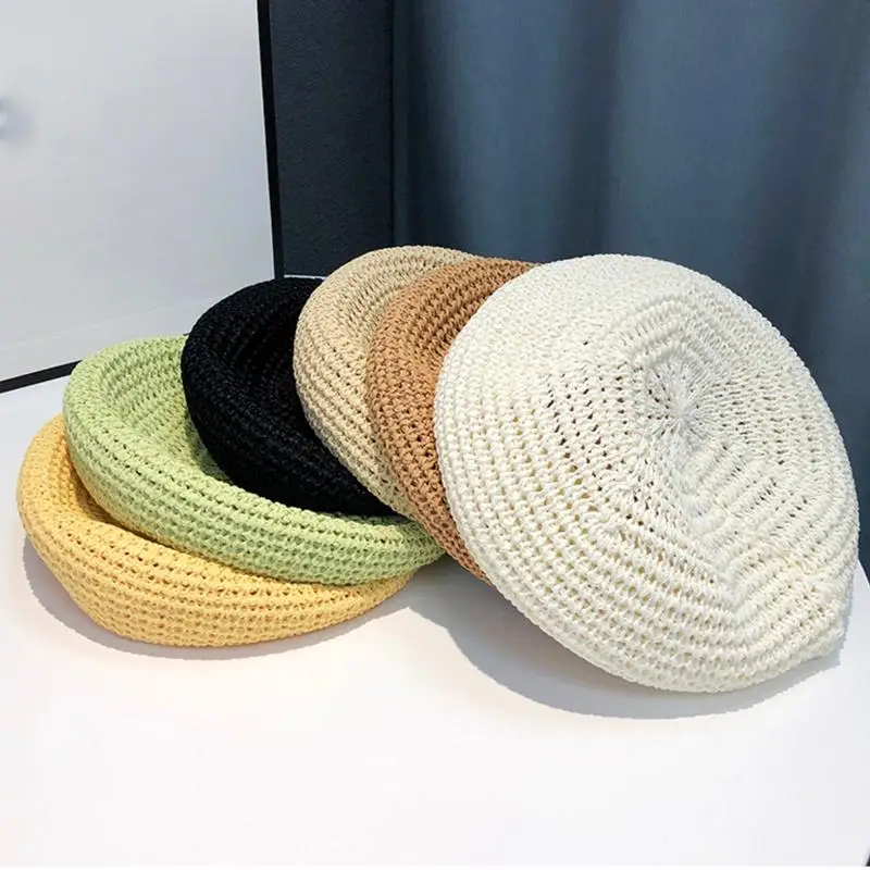 

Thin Hollowed Out Fashionable Grass Woven Beret Breathable Summer Straw Hollow Caps Casual And Versatile Painter Hat
