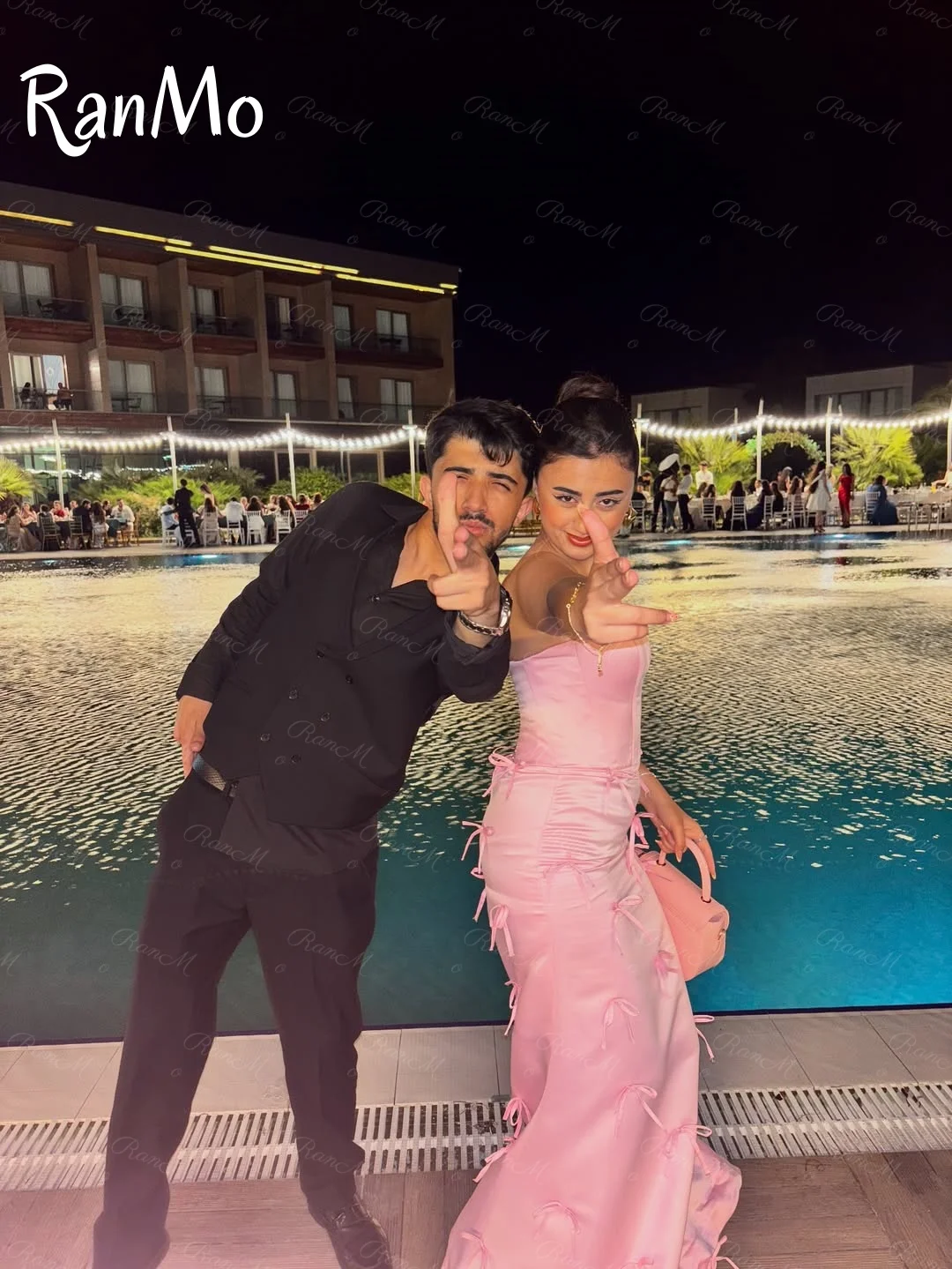 Ranmo 2025 nieuwe Saoedi-Arabië trompet avondjurken roze lint zeemeermin prom toga elegante formele gelegenheid lange jurk op maat