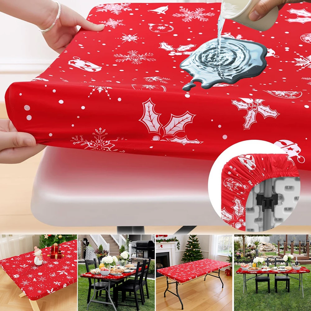 

4/6/8ft PEVA Tablecloth Elastic Fitted Stretch Rectangular Tablecloth Washable Waterproof Table Cover Camp Table Slipcover Natal