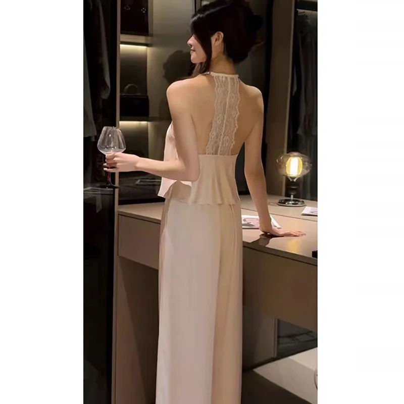 Hanging Neck V-neck Camisole Pants Summer Sexy Backless Sleepwear Pijama Nightwear Loungewear Home Clothes