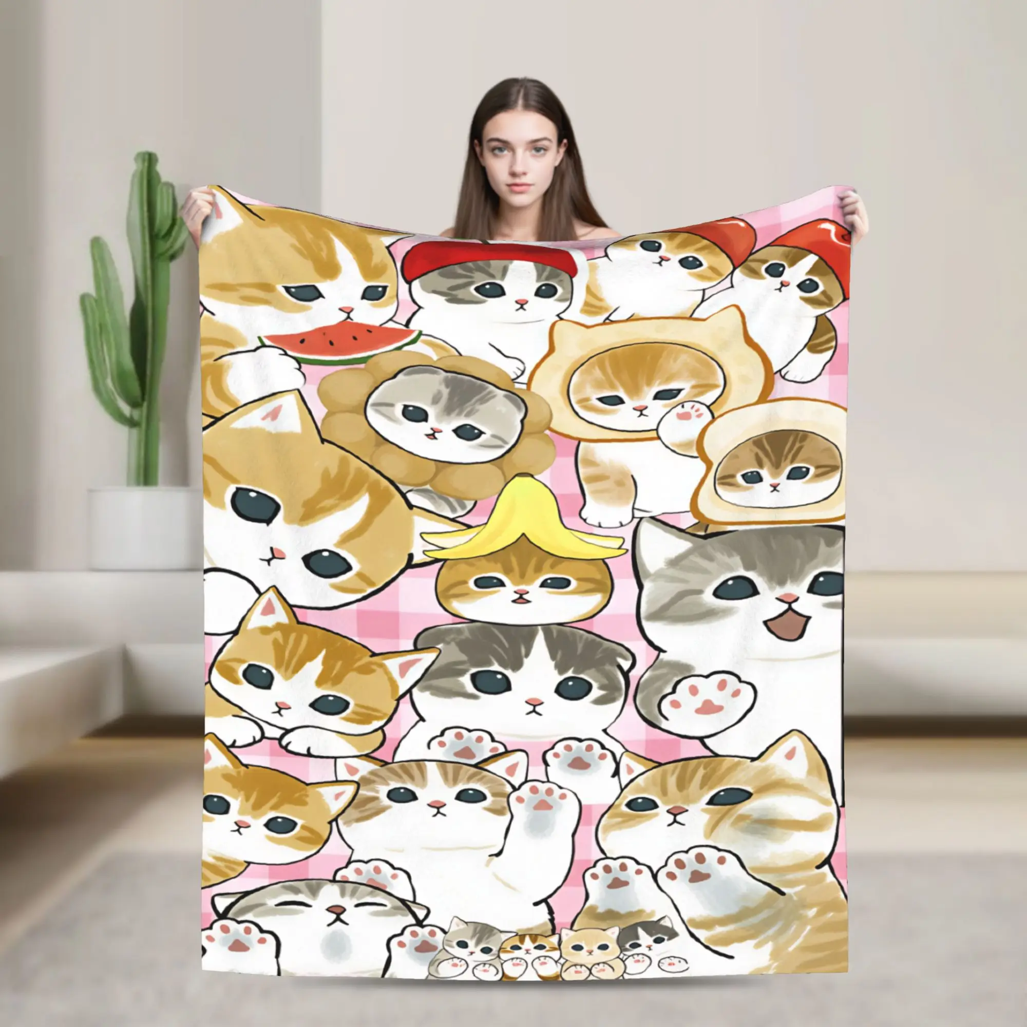 Mofusand Japanese Shark Cat  Soft Cozy Blanket  Funny Camping Bedding Throws Couch Chair Flannel Bedspread Sofa Bed Cover