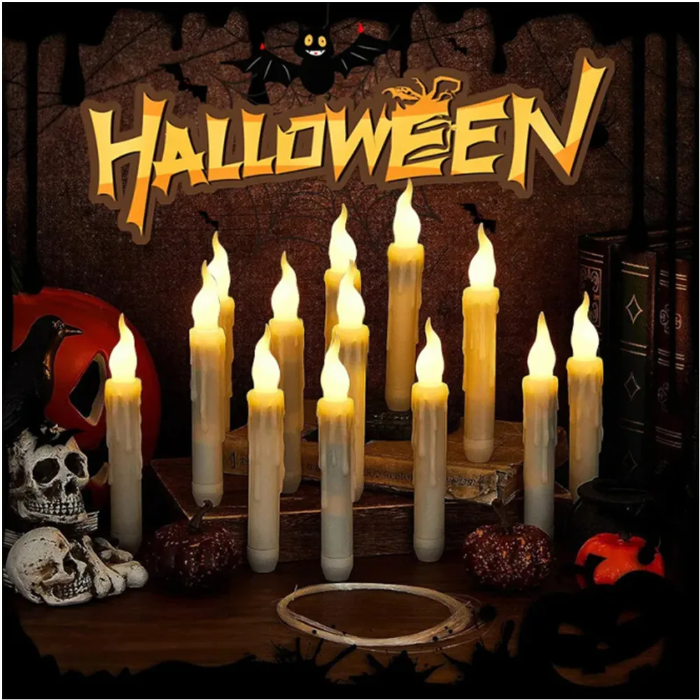 

Halloween LED Floating Candles Electronic Flameless Candle Lights with Magic Wand Remote for Halloween Outdoor Party Home Decor