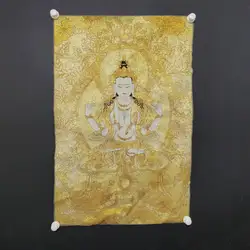 Vier gewapend Guanyin standbeeld Tangka borduurwerk Chinese woondecoratie hangende schilderij