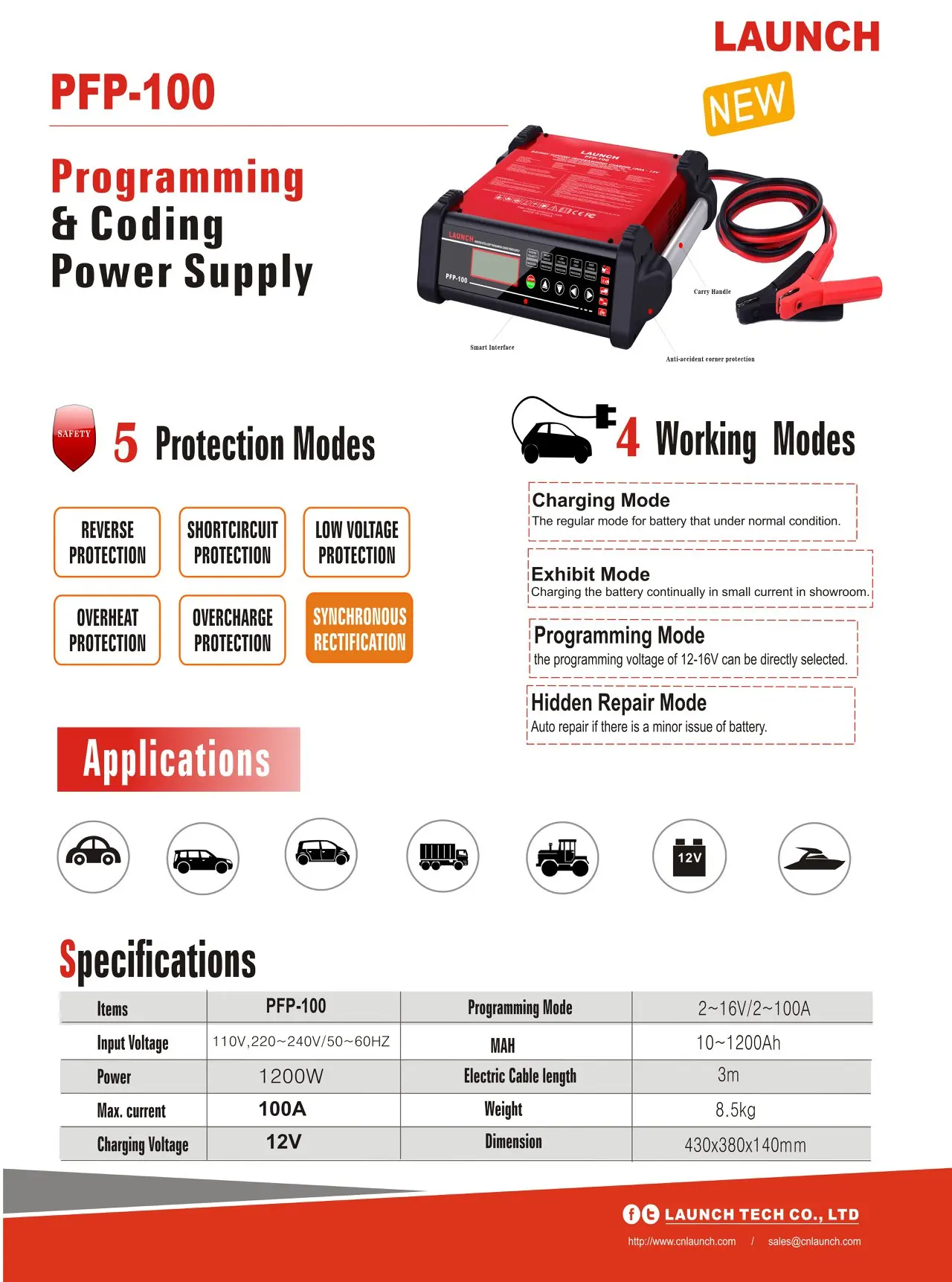 Estabilizador de voltaje automático para lanzar PFP-100, programación ECU de vehículo, estabilizador automotriz, cargador de batería, programación de energía Flash