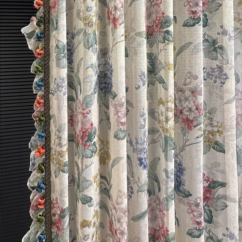 Customized New Linen Gauze Oil Painting Jacquard Lace Window Screens for Living Room Bedroom French Window Balcony Window Villa