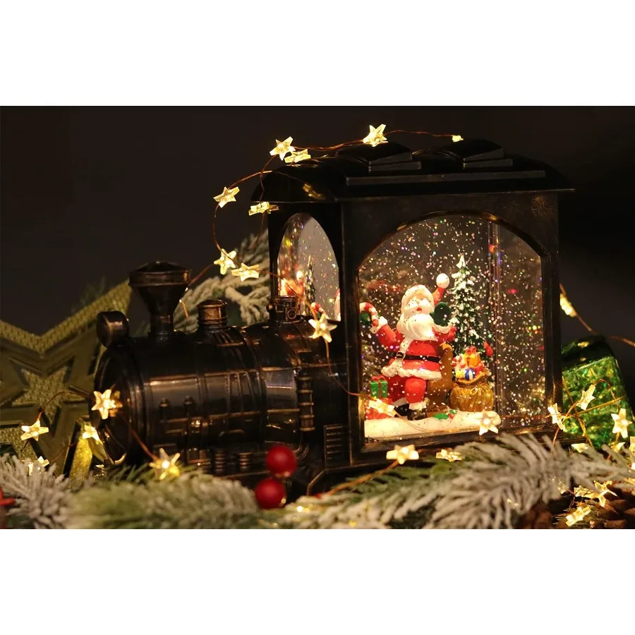 فانوس كرة ثلج مضاء لعيد الميلاد يعمل بالبطارية مع أضواء LED لقطار سانتا كلوز الموسيقية وتأثير لامع للمياه 6 ساعات