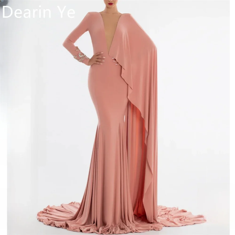 

Customized Evening Dress Dearin V-neck Sheath Floor Length Skirts Stole Bespoke Occasion Dresses Formal Saudi Arabia Prom Gown