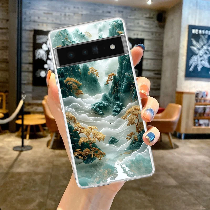 Landscape Painting Phone Case Cover for Google Pixel 8 7 6 5 4 4XL Shockproof Silicone 7A 6A 5A 4A 3A 3AXLPro Transparent Shell