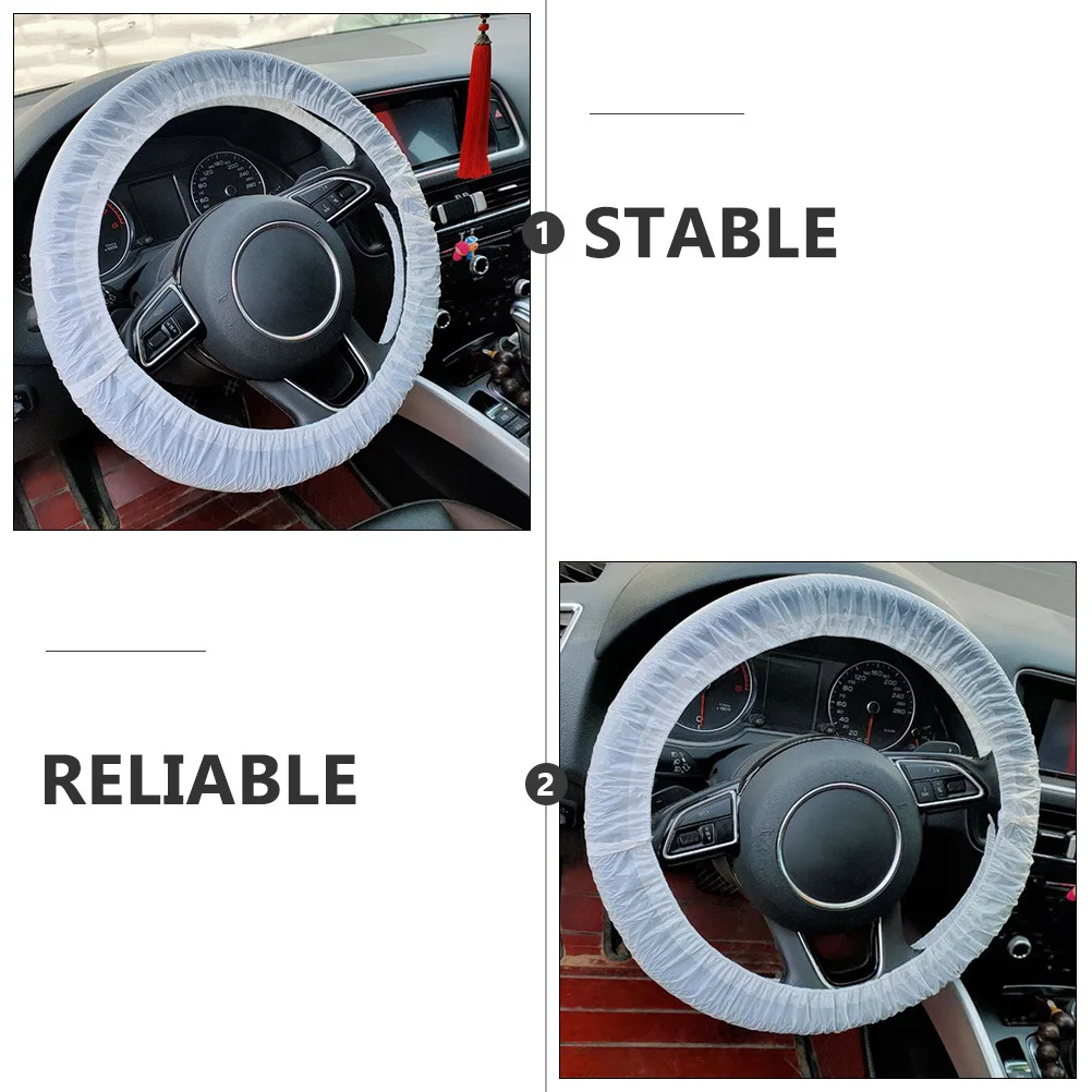 

100Pcs Disposable Steering Wheel Cover Elastic Protector Car Protective Sleeve Anti Sweat Plastic Universal Steering Wheel Cover