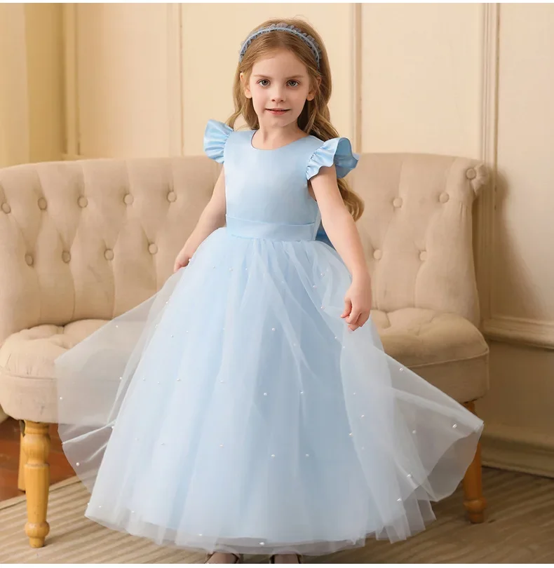 Girls Party Dresses Beading Tulle Kids Children Formal Ball Gown For Christmas Events Birthday 5-14 Years