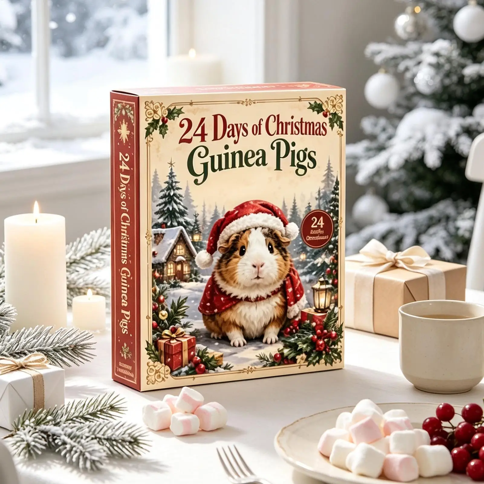 Christmas Countdown Calendar Cute 2D Acrylic Guinea Pigs Ornaments Festive 24 Days Countdown Advent Home Decoration Xmas Gifts