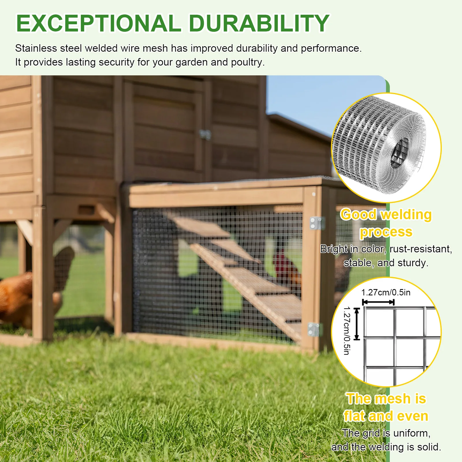 

Рулон сетки из нержавеющей стали для тяжелых условий эксплуатации, 1/2 дюйма, для ограждений и защиты молодых растений