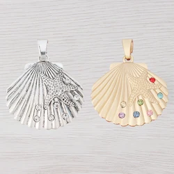 1 x Silver/Gold Color Large Rhinestone Scallop Shell Starfish Charm Pendant For DIY Necklace Jewelry Making Findings Accessories