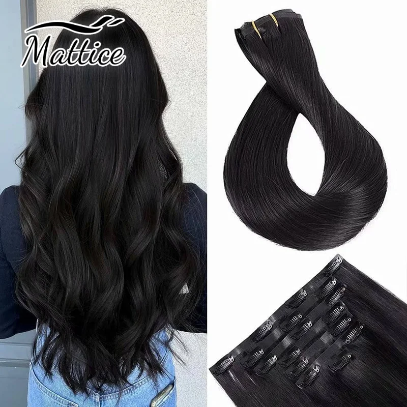 

Seamless Hair Extensions Clip in Human Hair #1B Natural Black Ultra Thin Double Weft PU Invisible Clip in Hair Extensions