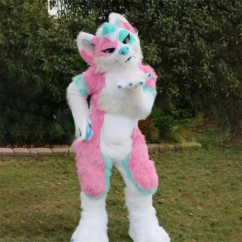Cos disfraz de mascota perro Husky, zorro peludo de piel larga rosa, ceremonia publicitaria, vestido elegante, fiesta, Carnaval de animales, actuar pro ged