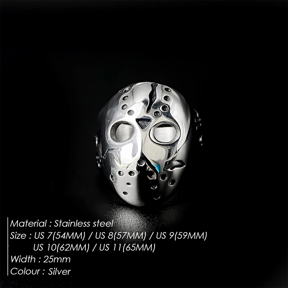EMANCO  Stainless Steel Jason Mask Creative Men's Titanium Steel Ring 2025 Trends Punk Retro Metal Jewelry Rings Holiday Gifts