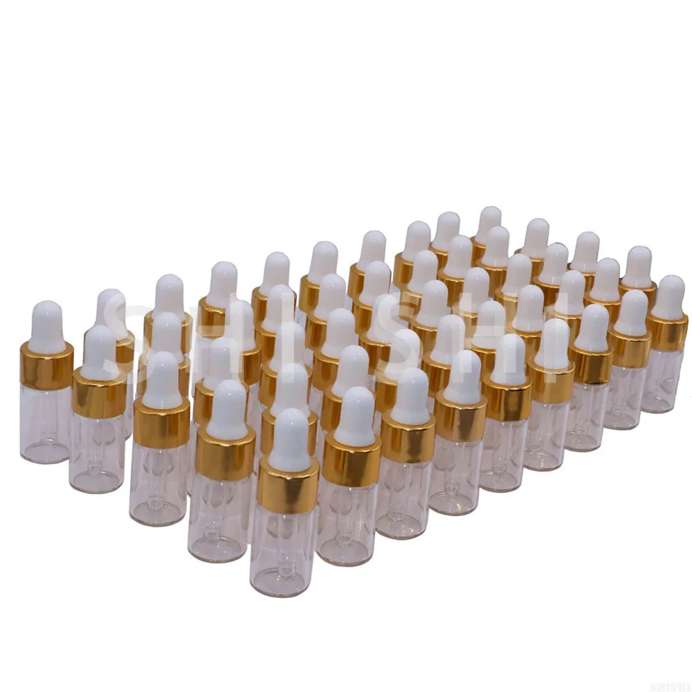 Botellas cuentagotas de vidrio para muestras de aceites esenciales, contenedores vacíos para cosméticos DIY, viales de muestra de viaje, 1ml, 2ml, 3ml, 5ml, 20/30/50 Uds.