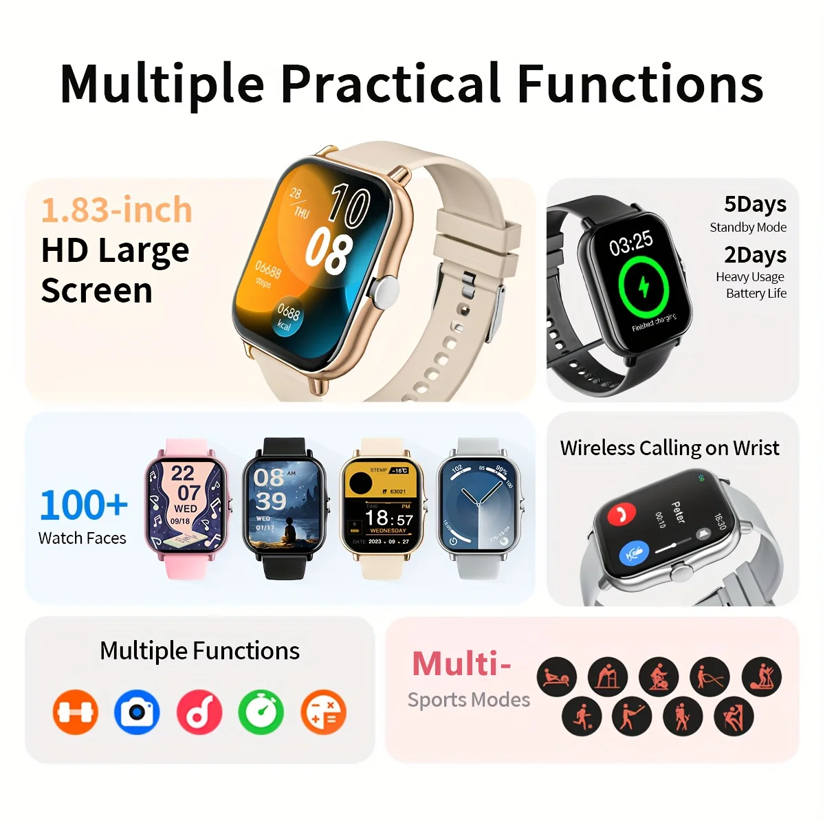 LAXASFIT New Smart Sports Watch Fitness Timer Health Monitor Smart Wristwatch Bluetooth Talk Men and Women Sports Smart Watch