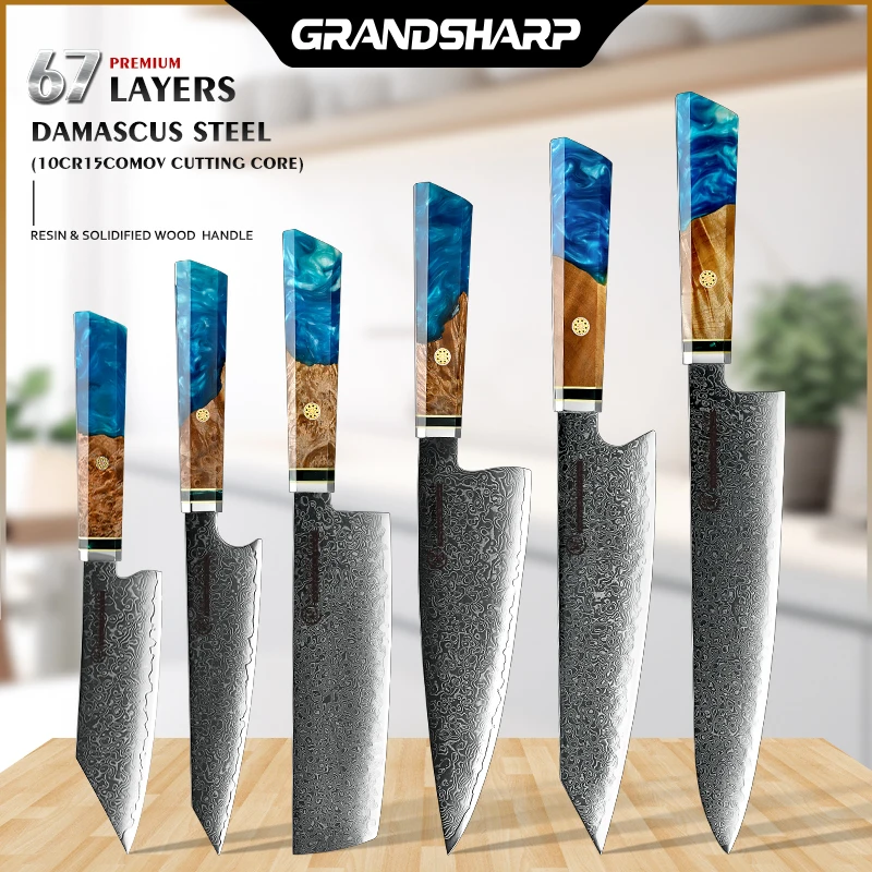 Professional Kitchen Knife Set Japanese Damascus Stainless Steel Utility Nakiri Cleaver Vegetables Chef Cooking Tools NEW