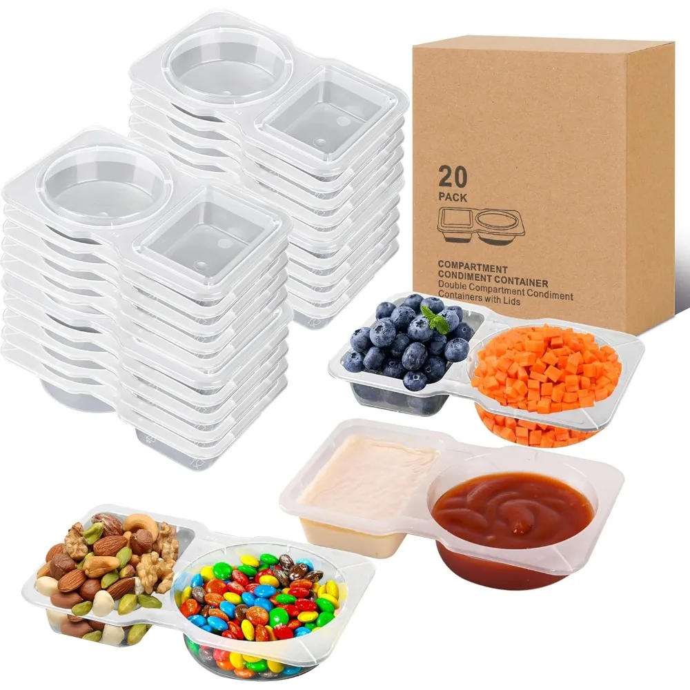 

20 sets of reusable snack containers, 2-bedroom seasoning containers with lids, snack box containers for refrigerators