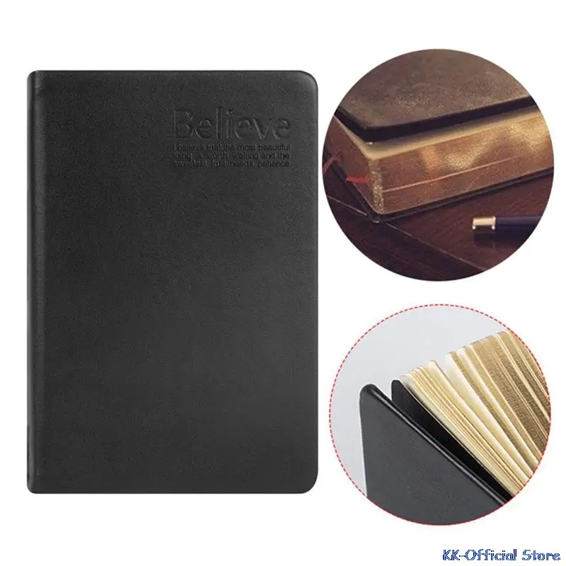 12x17cm 230 Sheets Black Cover Bible Book Scripture Photo Album Baby Diary Notebook 5cm Thick believe Golden Rim White Paper