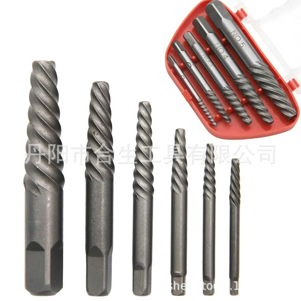 6Pc broken head screw thick tooth remover wire removal tool reverse tooth tap winch drill bit