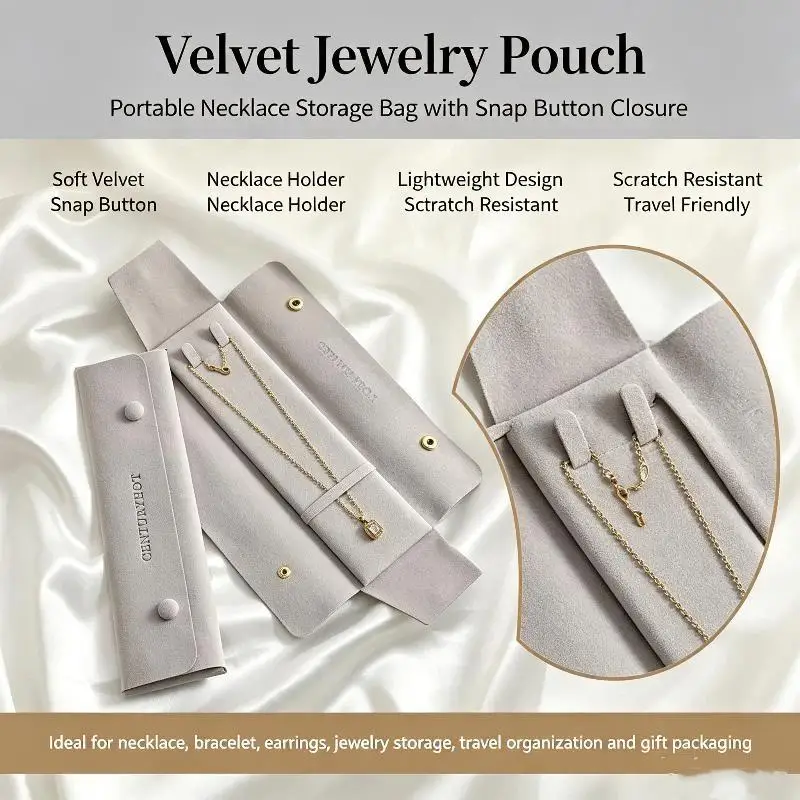 Portable Microfiber Fabric Jewelry Pouch Built-In Clip Pendant Package Soft Anti-Tarnish Storage Bag Jewelry