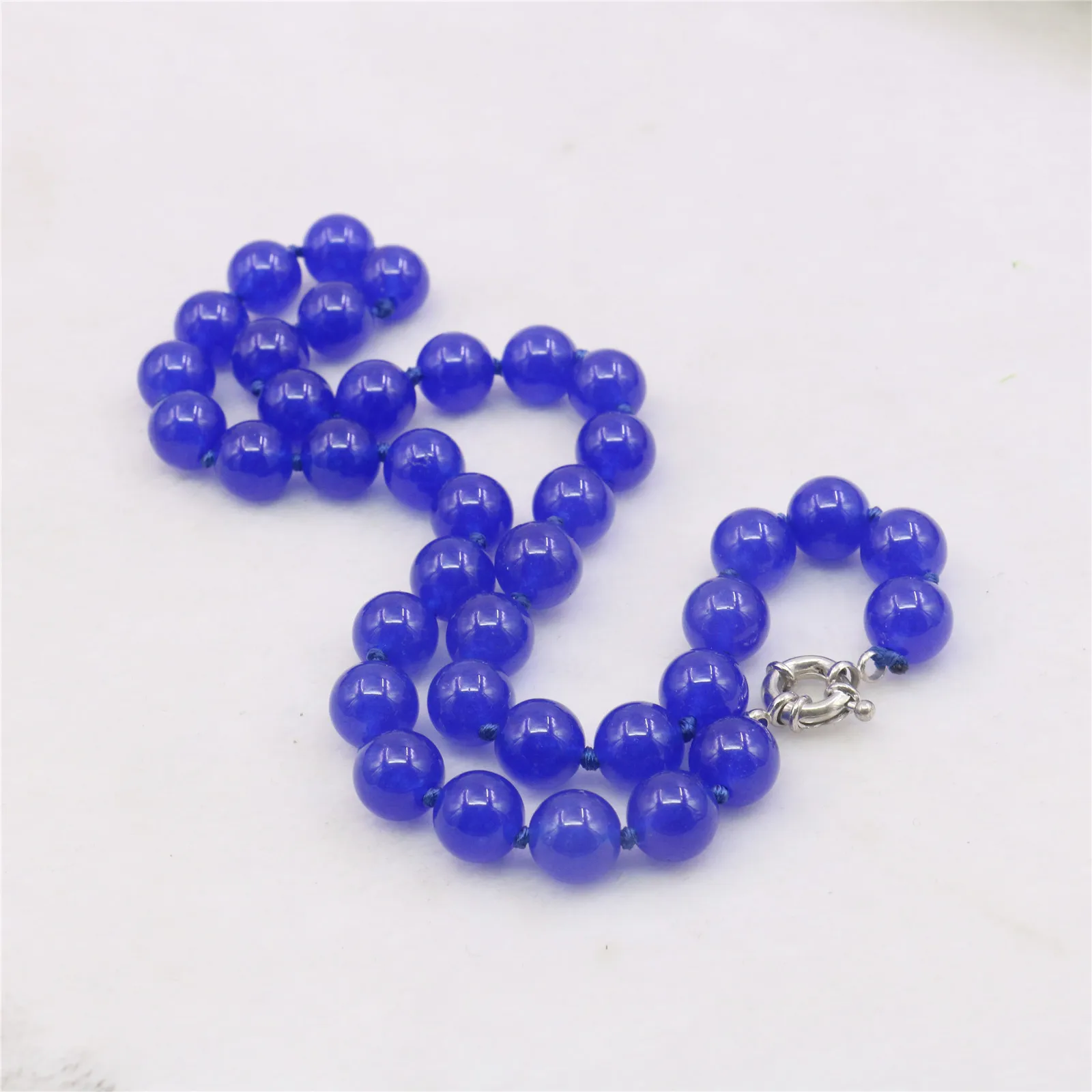 10mm Round Blue Jades Chalcedony Necklace Natural Stone Hand Made DIY Women Hand Made Neckwear Fashion Jewelry Making Design