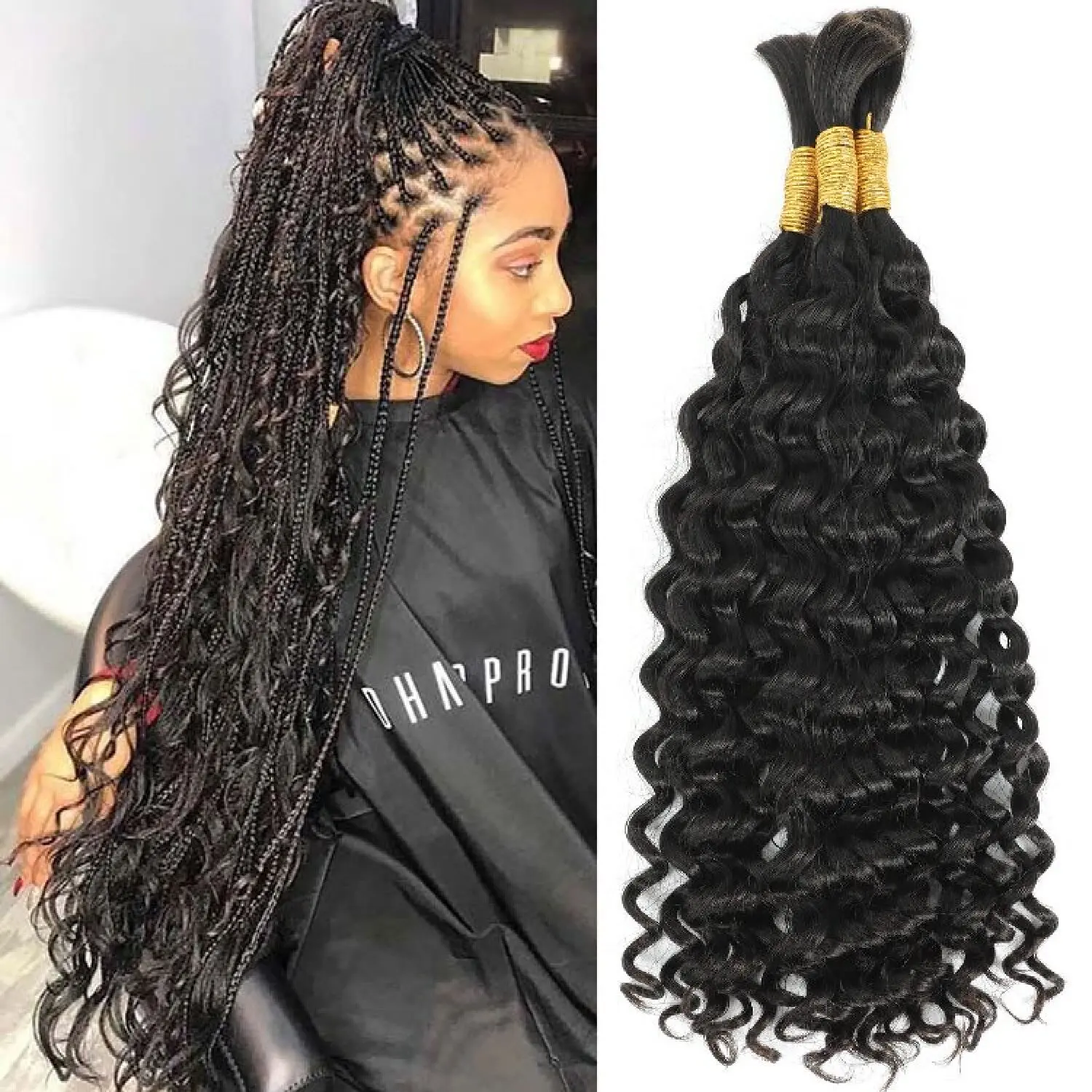 50g 18 Inch Deep Wave Hair Bulk Natural Color Wet and Wavy Human Hair Bulk For Braiding No Weft Braids Extensions Bundles 2 Pcs