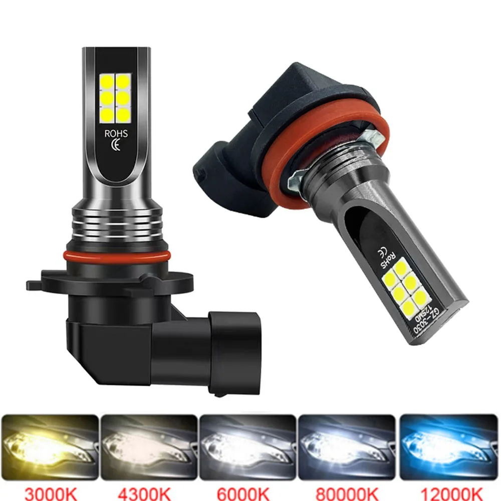 2Pcs H8 H11 LED Bulb H16 JP 9005 HB3 9006 HB4 Lamp Super Bright Car Fog Lights Day Driving Running Light 12V 6000K Yellow Blue