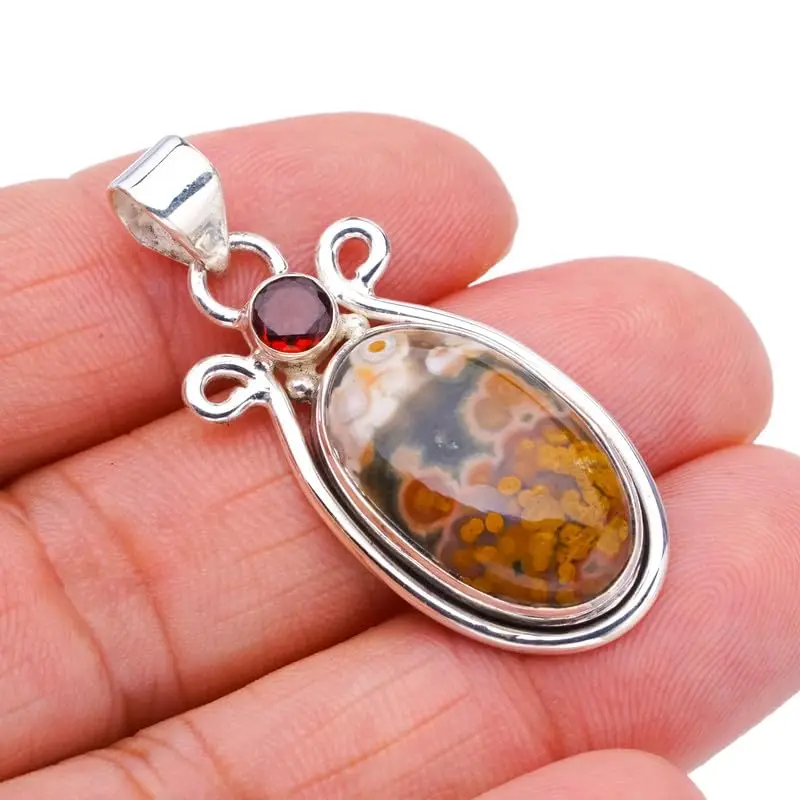 

StarGems® Natural Ocean Jasper Garnet Handmade 925 Sterling Silver Pendant 1.75" F4217