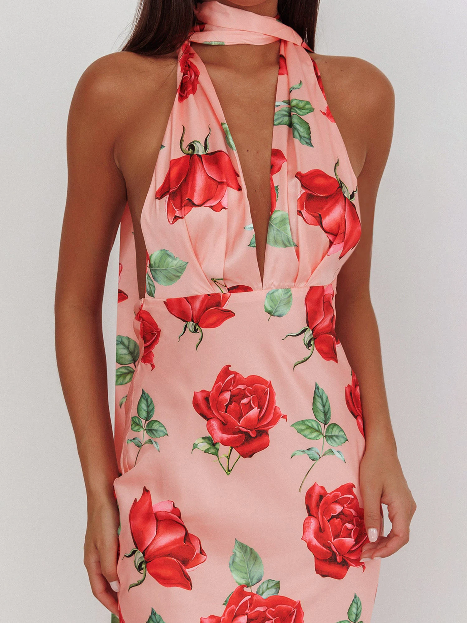 Women s Boho Sleeveless Maxi Dress with V-Neckline and Floral Print Perfect for Summer Beach Parties and Events