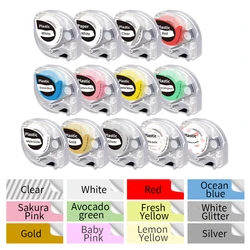 6PK Phomemo P12/P12PRO 12mm Label Tape Compatible for Dymo LetraTag Refills Plastic Label Printer Maker Label Tape 91201 91331