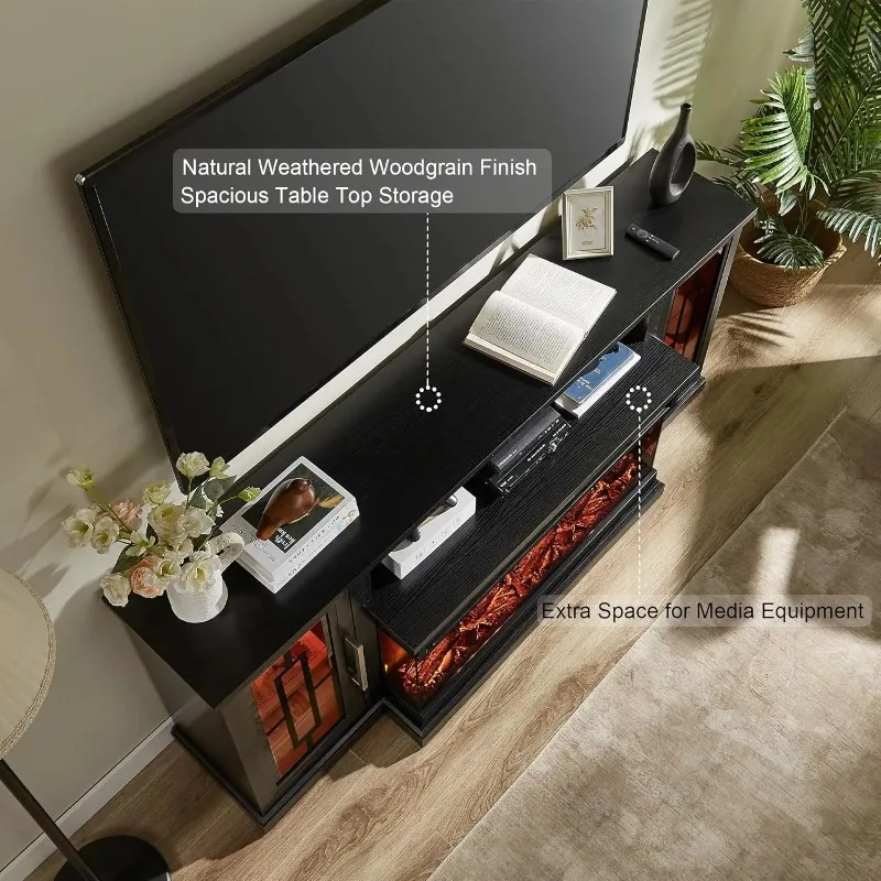 75 Inch Electric Fireplace TV Stand 3-Sided Glass LED Display Modern Media Entertainment Center Console Table Customized