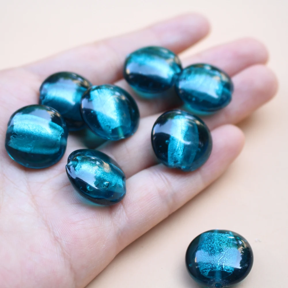 20mm Oblate Beads Teal Blue Jewellery Making Accessories Glass Handmade Jewelry Bracelets Supplies Lampwork Diy Perles Bijoux