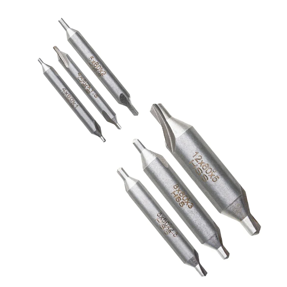 6pcs 1.0/1.5/2.0/3.5/3.5/5mm Combined Center Drills 60 Degree Countersinks Angle Bit Set For Lathe Metalworking Tools
