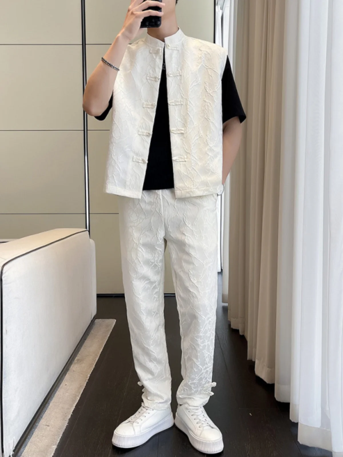 Fashion New Men's Sets Chinese Sleeveless Vest Shirt Outfit Pants Sets Men's 2024 Summer Casual Retro Shirt Two-Piece Suit