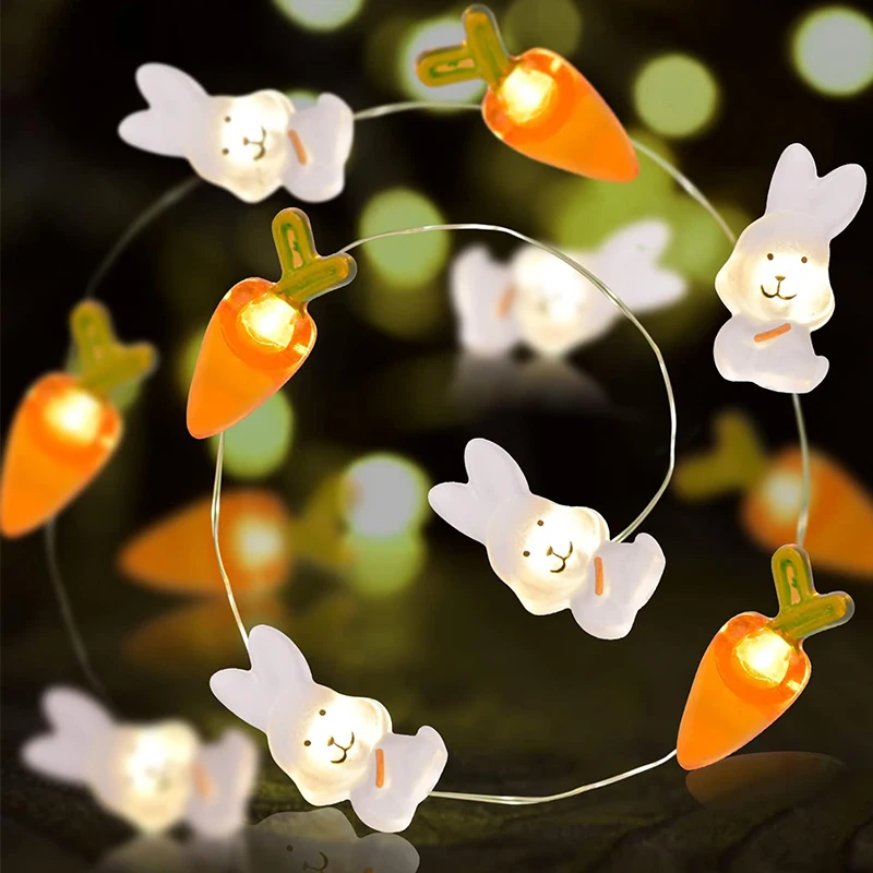 Cute LED Bunny Carrot String Lights Easter egg Rabbit Fairy Lights for Indoor Home Bedroom table plant decoration