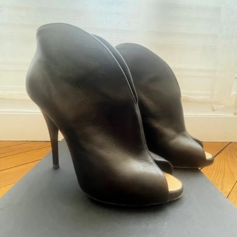 

Black Peep Toe Slip-On Stiletto Short Boots Woman Summer 2026 Rose Red Fashion High Heel Luxury Boots Women Shoes Gift for Girl