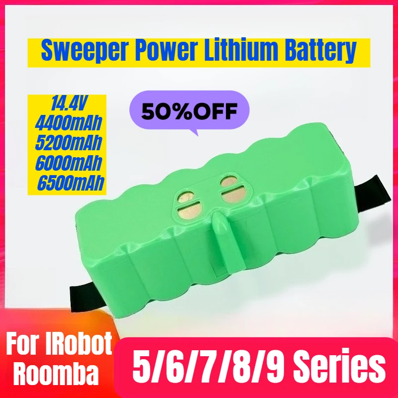 

14.4V 6500mAh for IRobot Roomba 5/6/7/8/9 Series Sweeper Power Lithium Battery