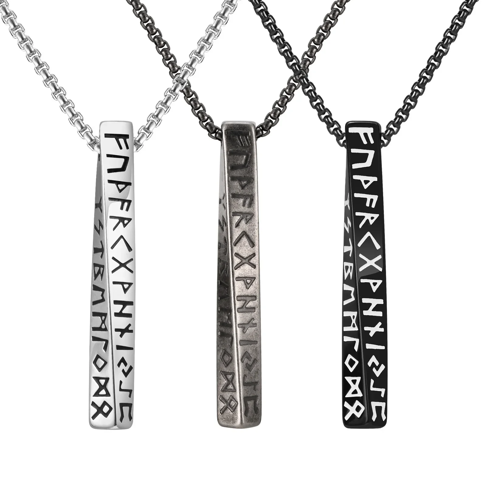 Runes Necklaces For Men Boys, Antique Stainless Steel Jewelry Mobius Bar Pendant Necklaces,norse Viking Odin Gift